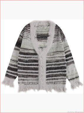 Open Front V Neck Knit Cardigan Sweater Oversized Y2K Striped